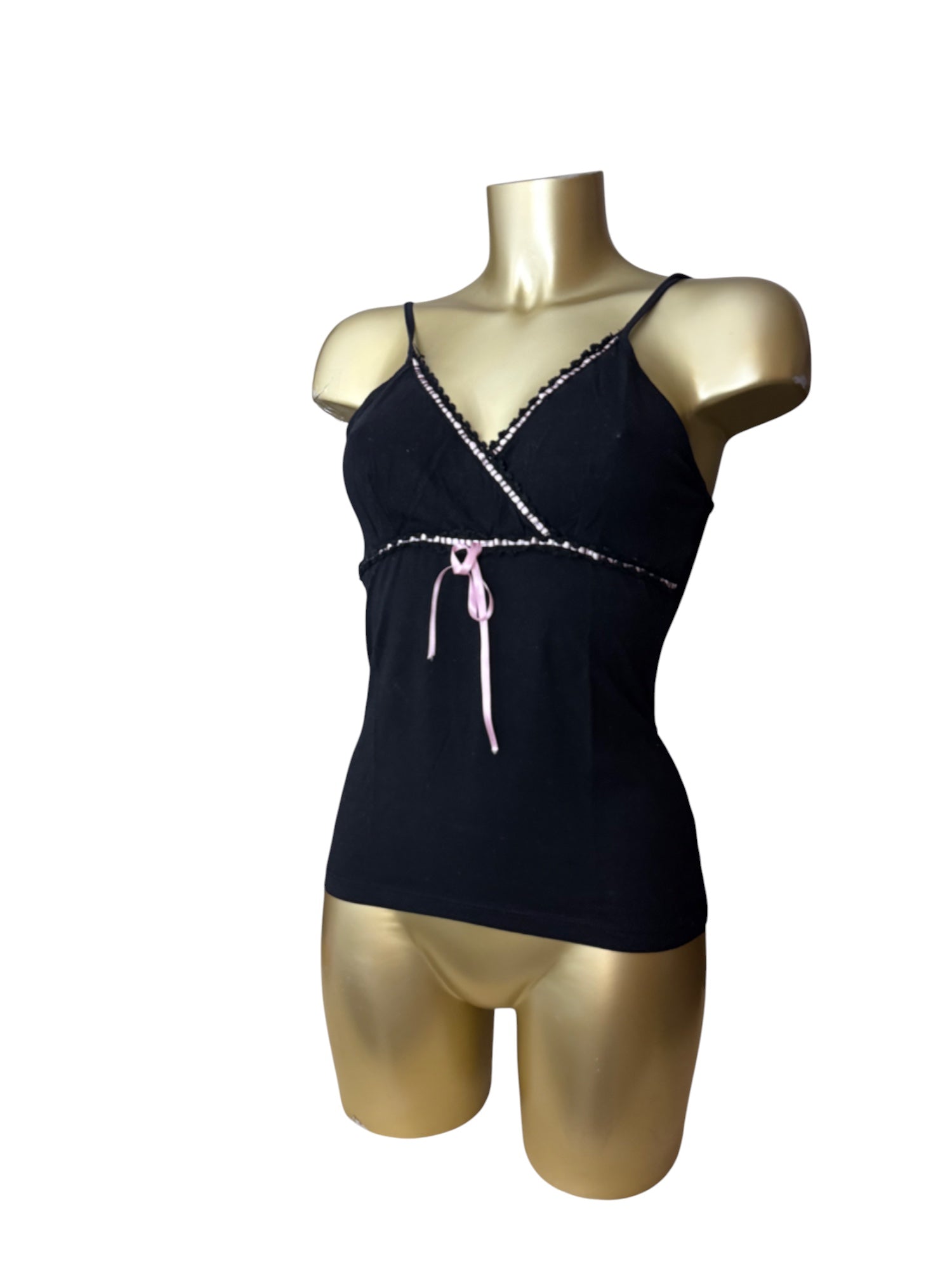 Black & baby pink bow cami top + mini shorty set (S)