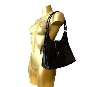 Black leather medium shoulder bag (33x22cm)