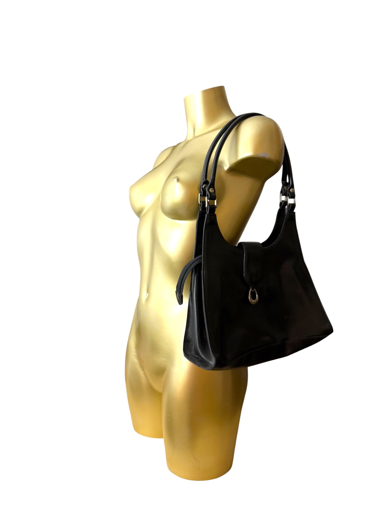 Black leather medium shoulder bag (33x22cm)