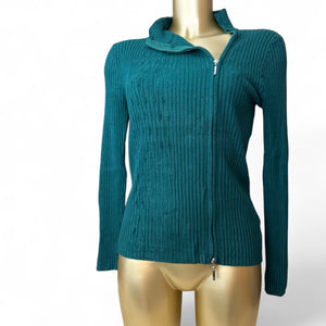 Green zip up ribbed jumper (S/M)
