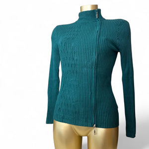 Green zip up ribbed jumper (S/M)