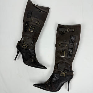 Brown knee high heels boots (38)