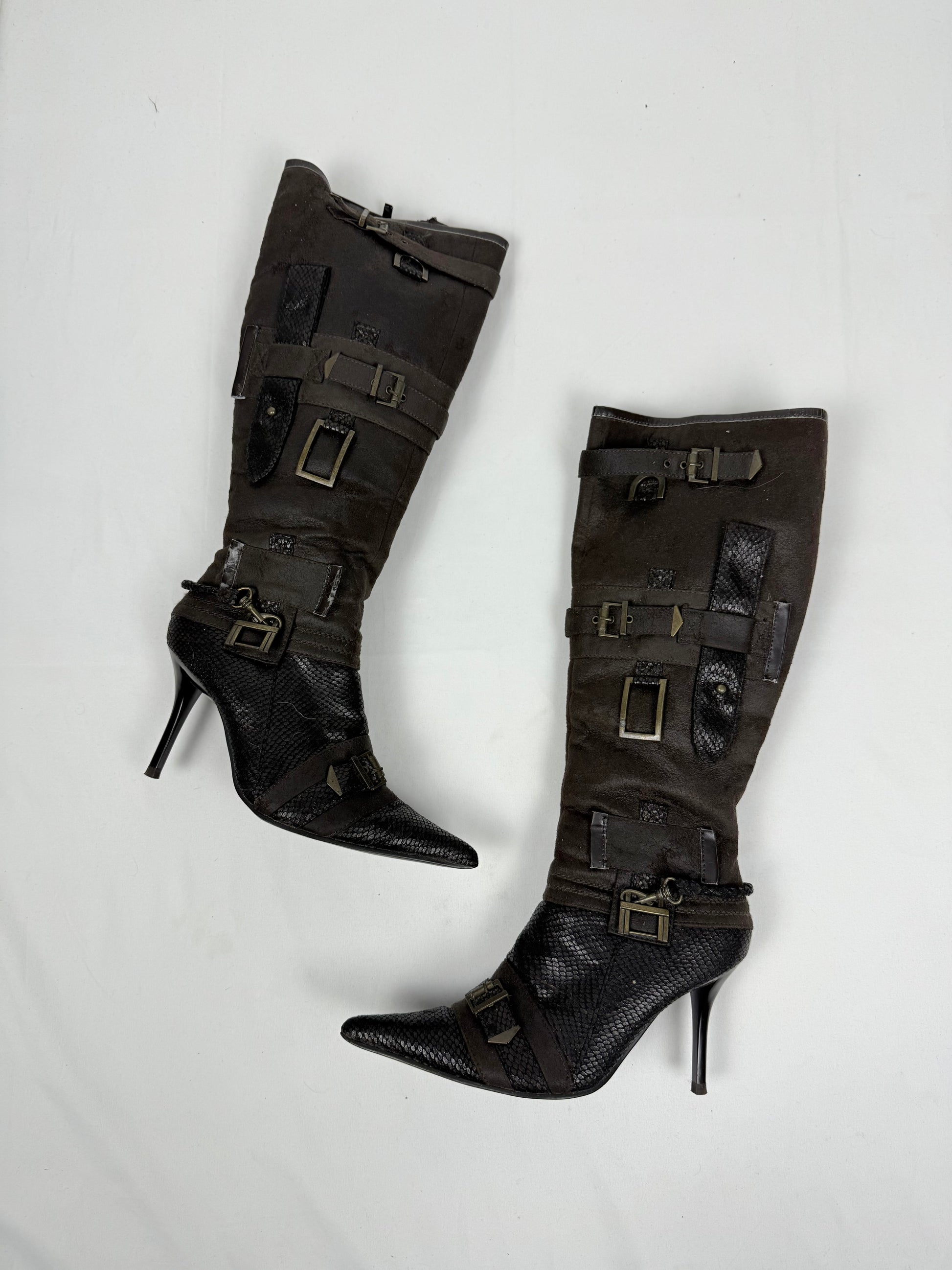 Brown knee high heels boots (38)