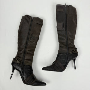 Brown knee high heels boots (38)