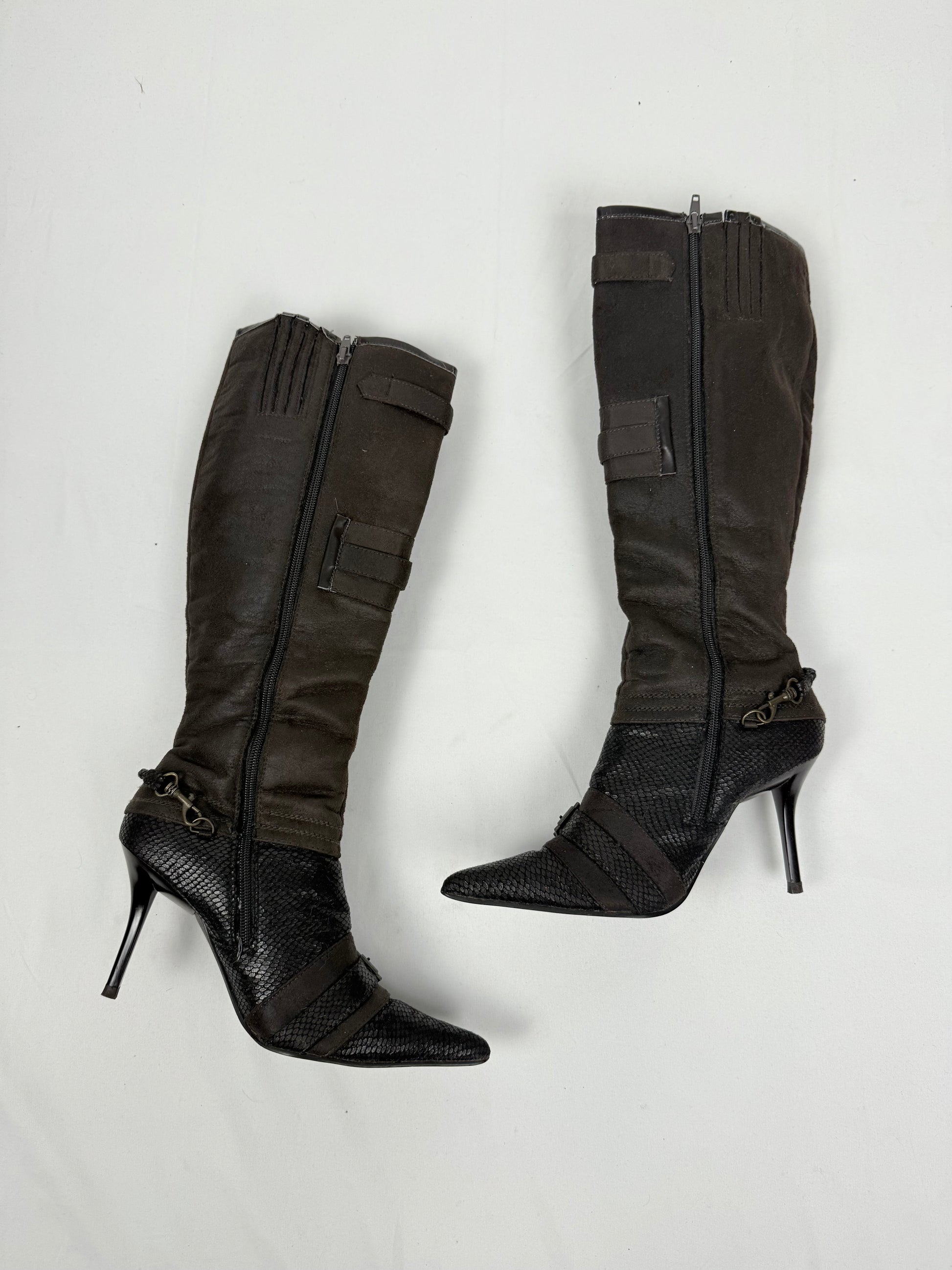 Brown knee high heels boots (38)