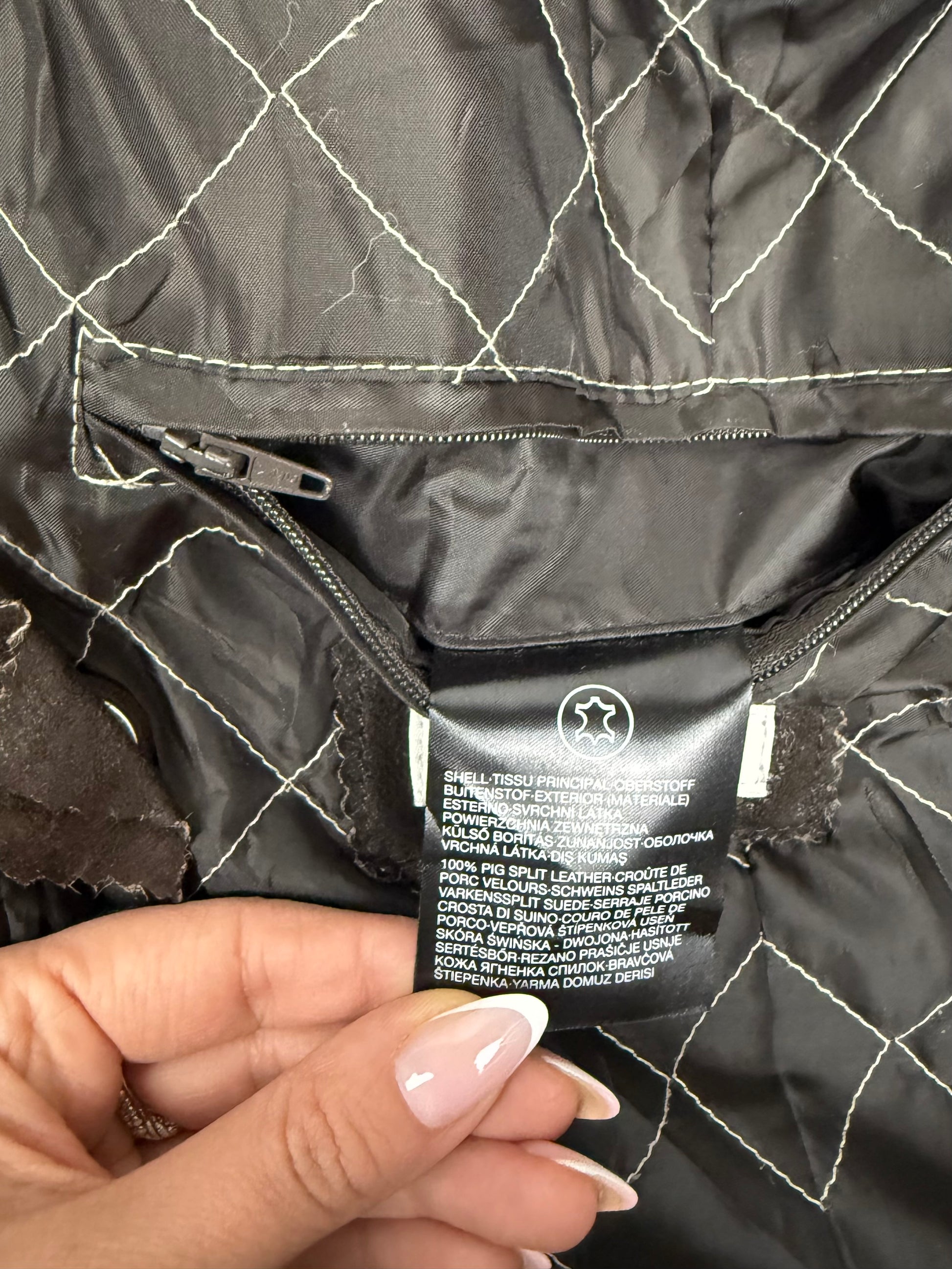 Brown real suede leather hooded biker jacket (S)