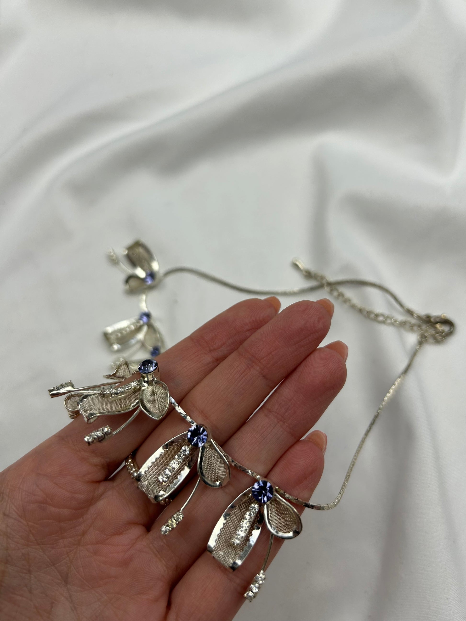 Silver pearls boho stainless steel necklace