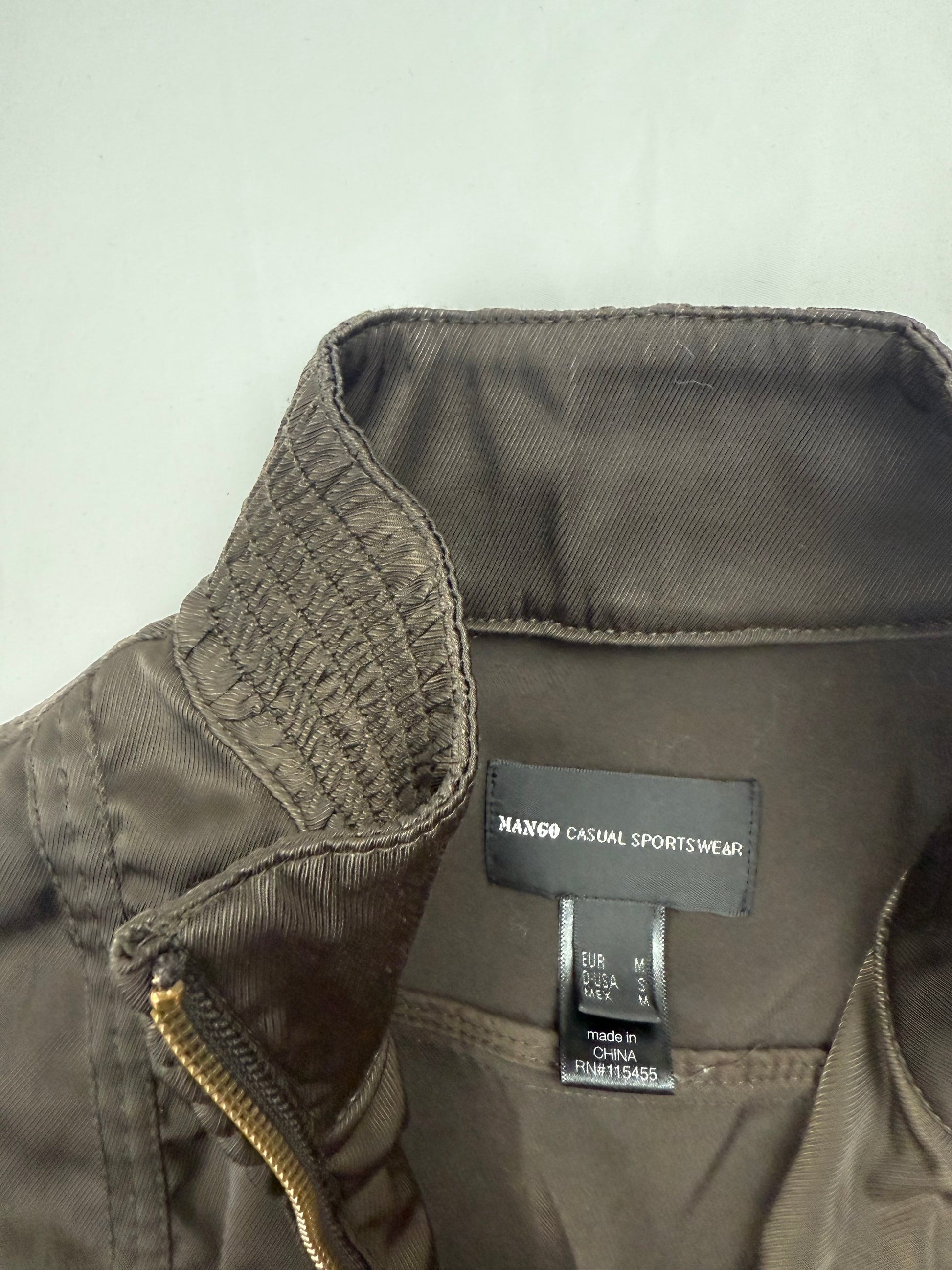 Khaki silky ruched zip up biker jacket (M)