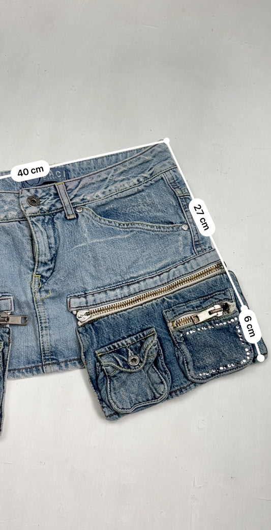 Blue denim low rise cargo mini skirt (S/M)