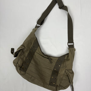 Khaki besace cotton shoulder bag (38x17cm)