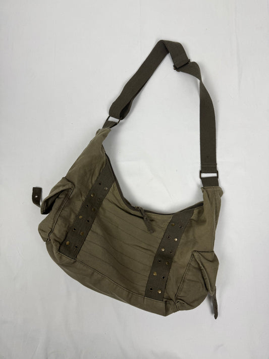 Khaki besace cotton shoulder bag (38x17cm)