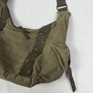 Khaki besace cotton shoulder bag (38x17cm)