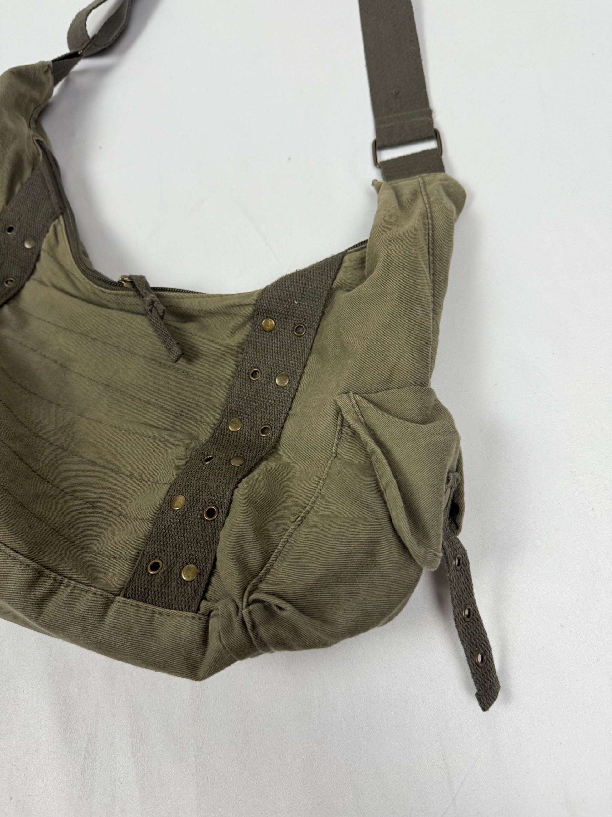 Khaki besace cotton shoulder bag (38x17cm)