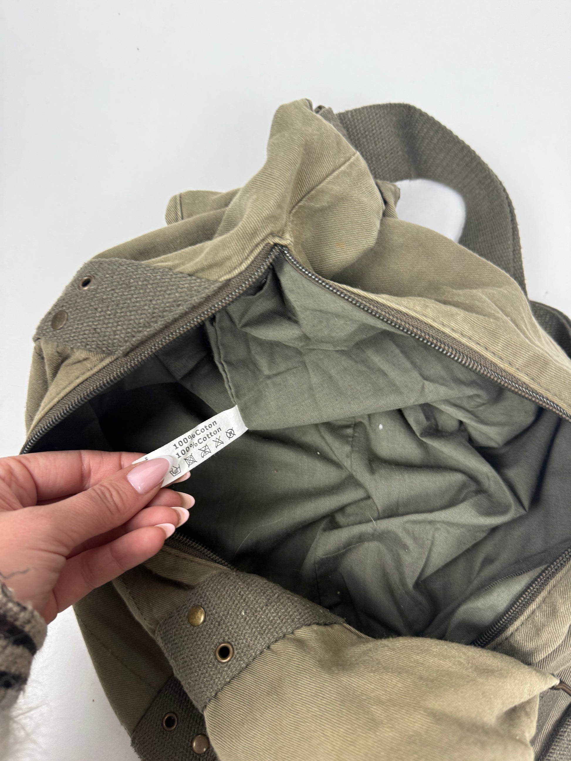 Khaki besace cotton shoulder bag (38x17cm)