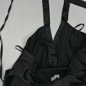 Black satin belt midi dress (S/M)
