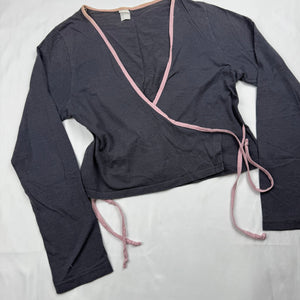 Grey tie up cardigan long sleeves top (M)