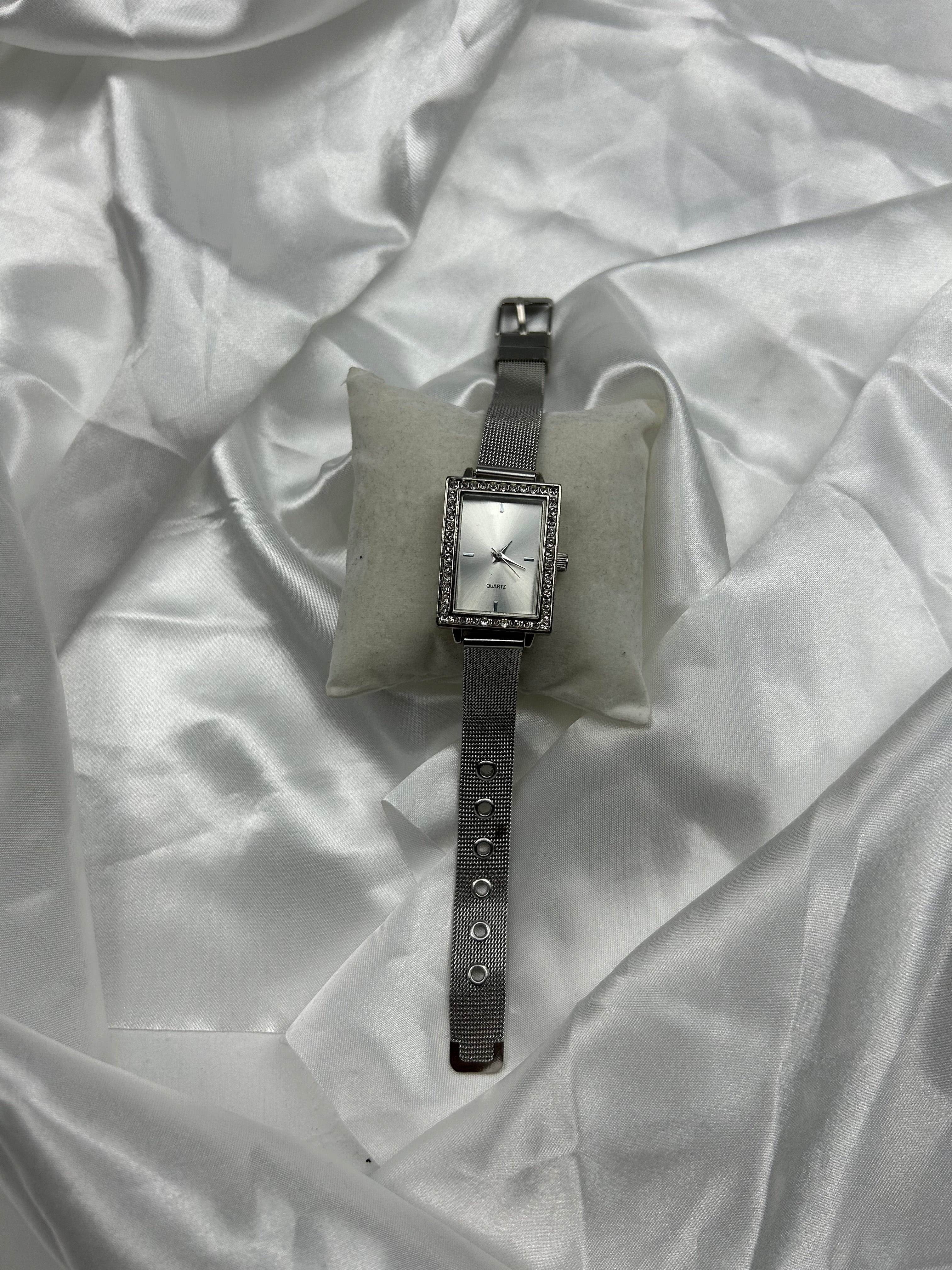 Vintage stainless steel strass silver belt watch jewelry