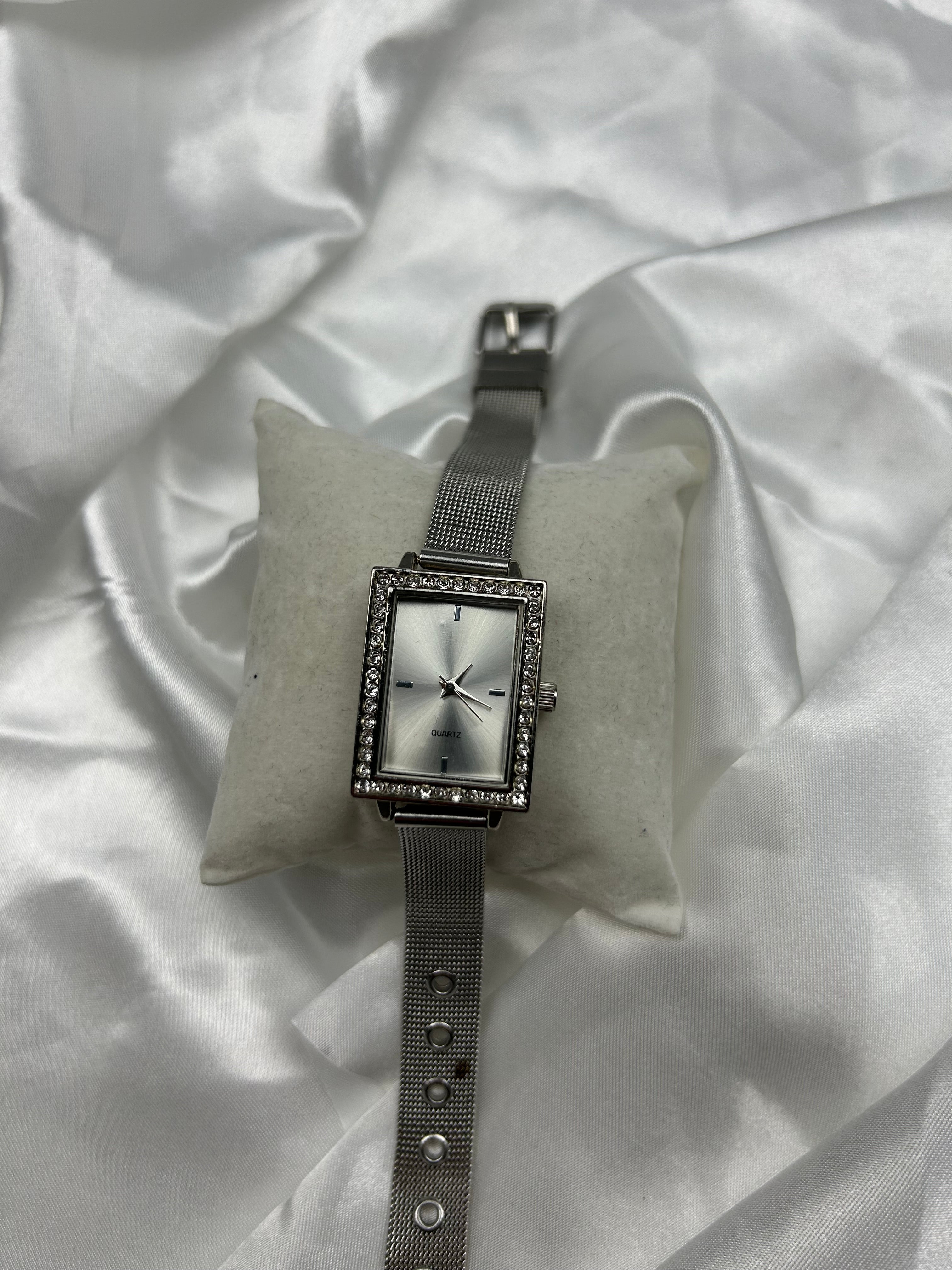 Vintage stainless steel strass silver belt watch jewelry