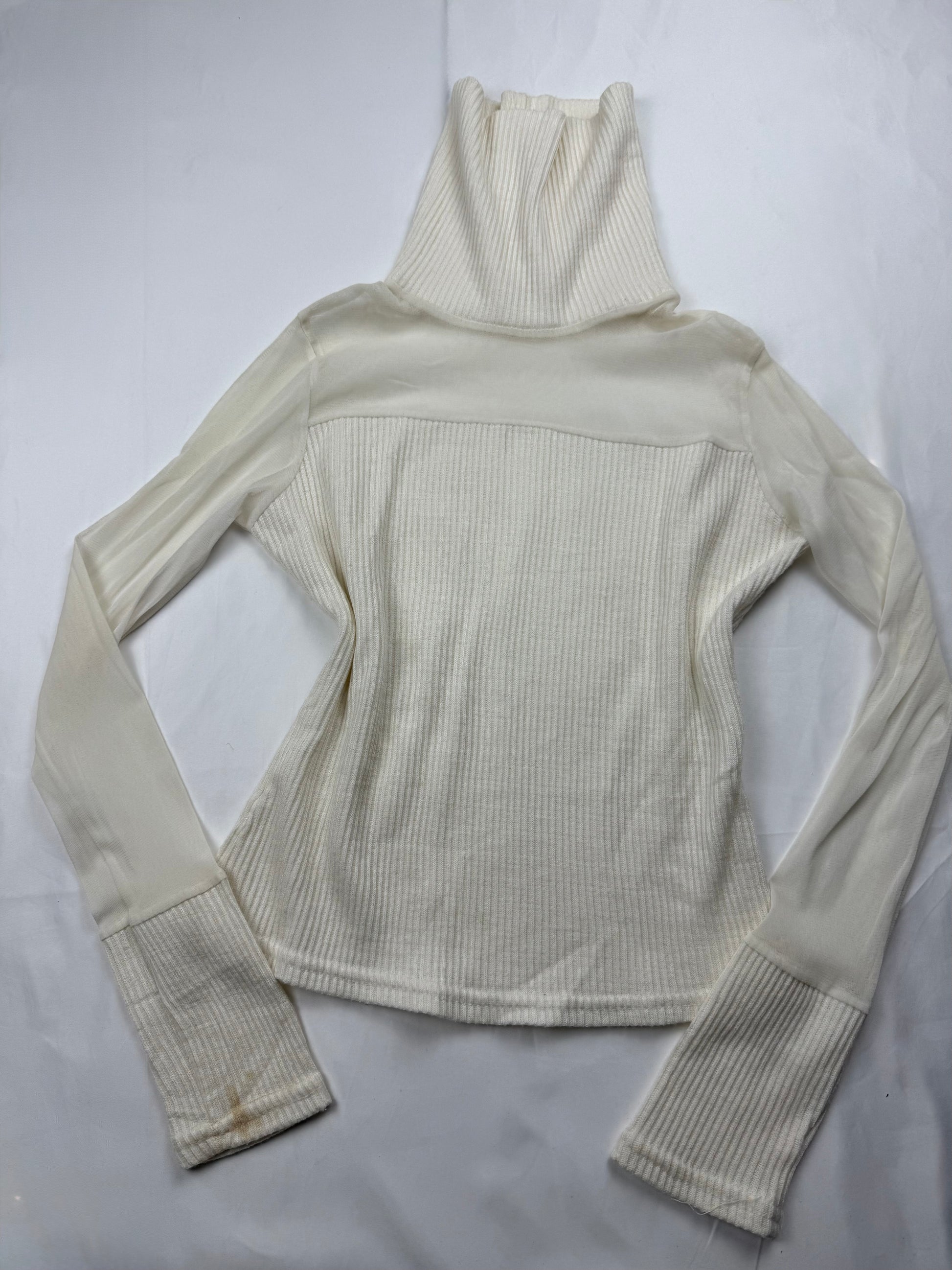 White turtleneck bi fabric mesh jumper (S)