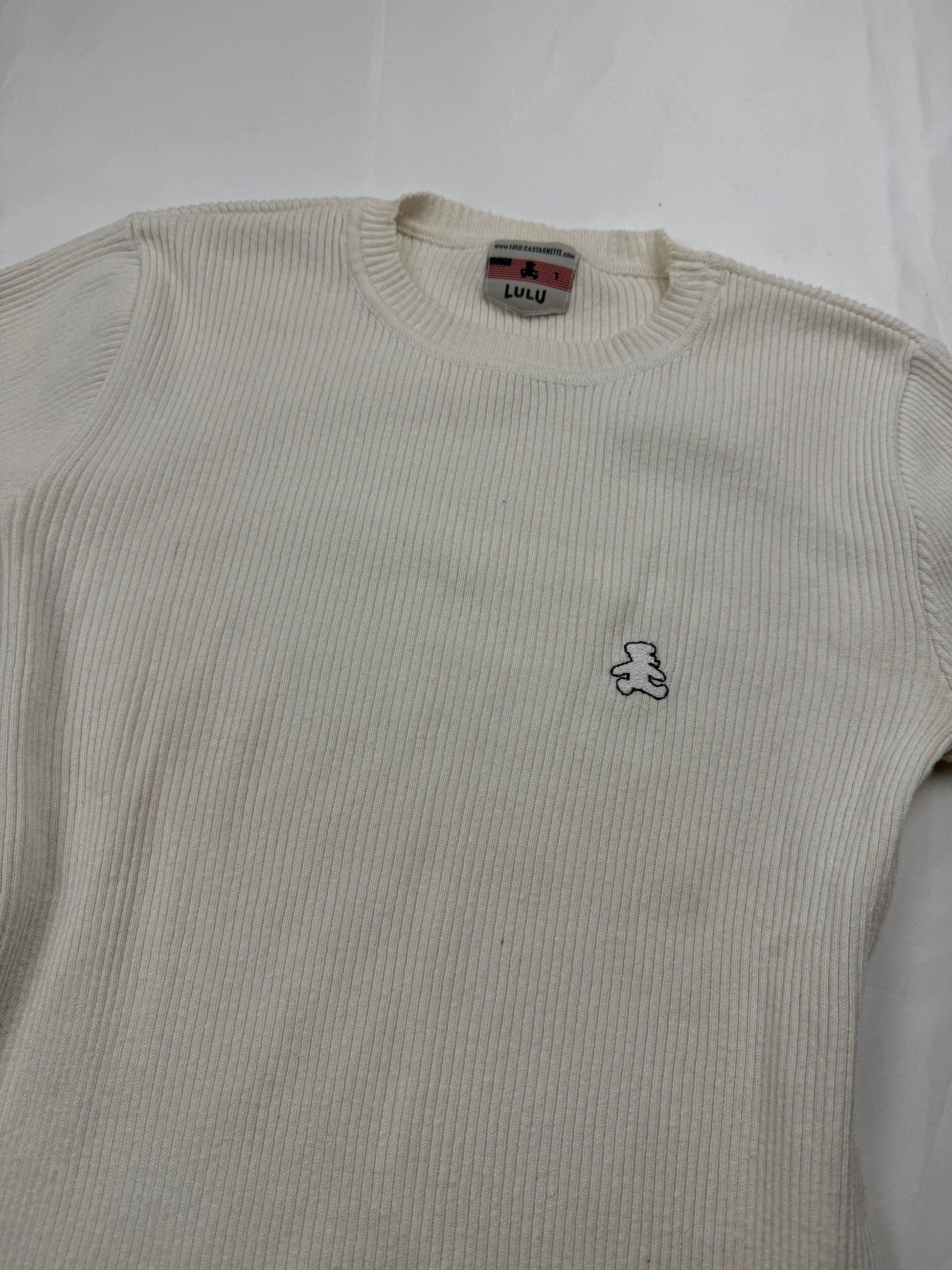 White round neck ribbed jumper (S)