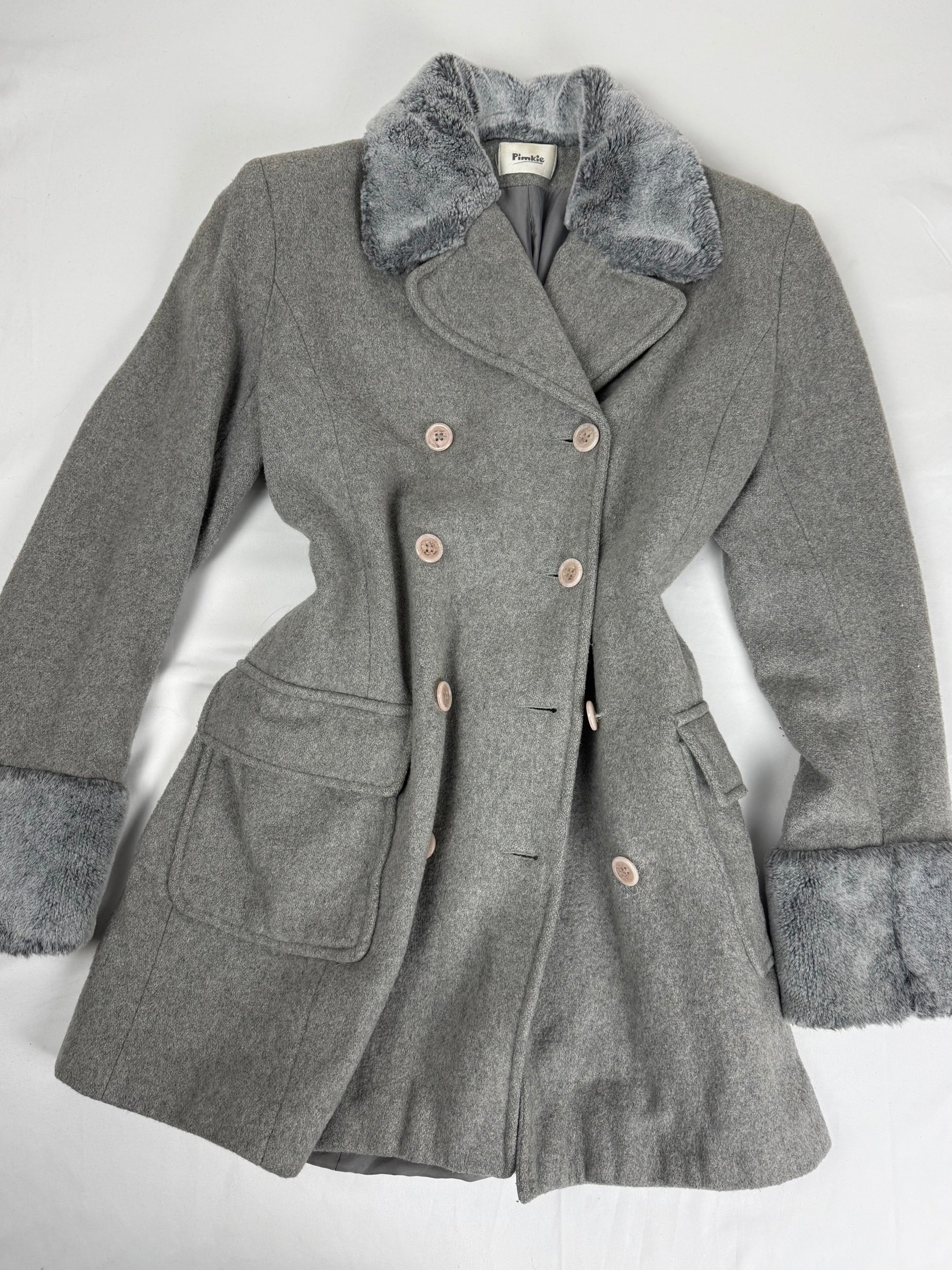 Grey wool & faux fur winter coat (M/L)