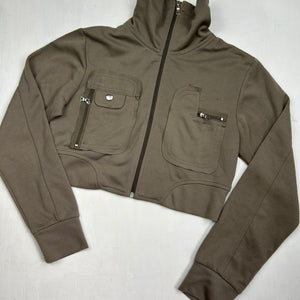 Khaki zip up crop sweatshirt (S/M)