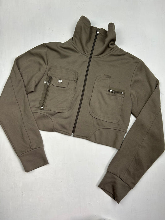 Khaki zip up crop hoodie (S/M)