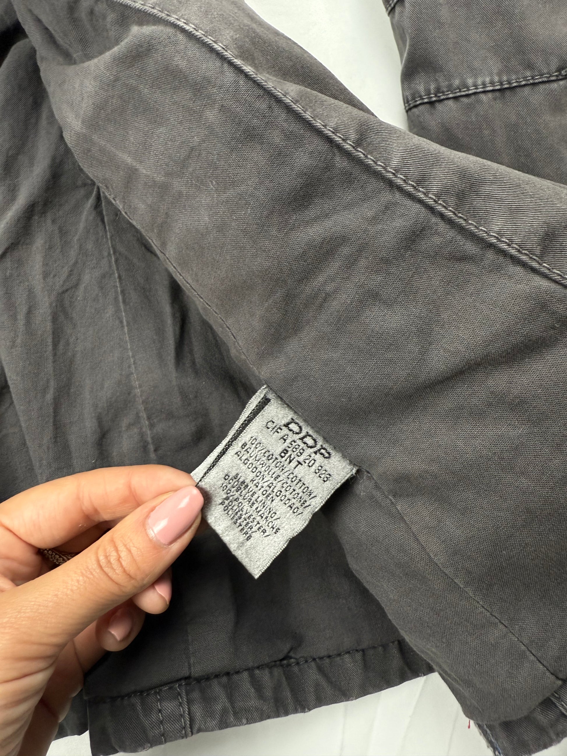 Grey cotton zip up tight fit biker jacket (L)