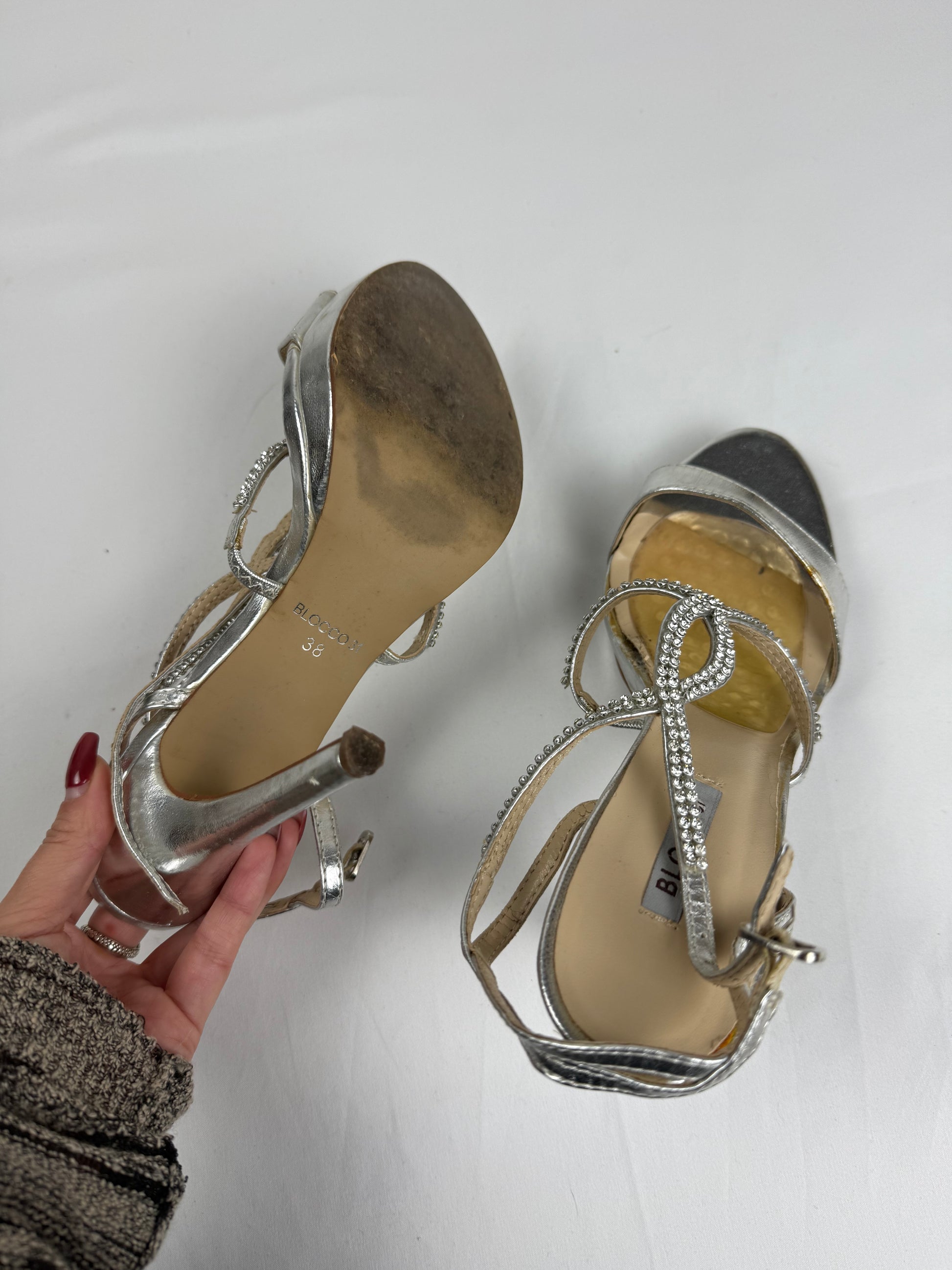 Silver rhinestones high heels (38)