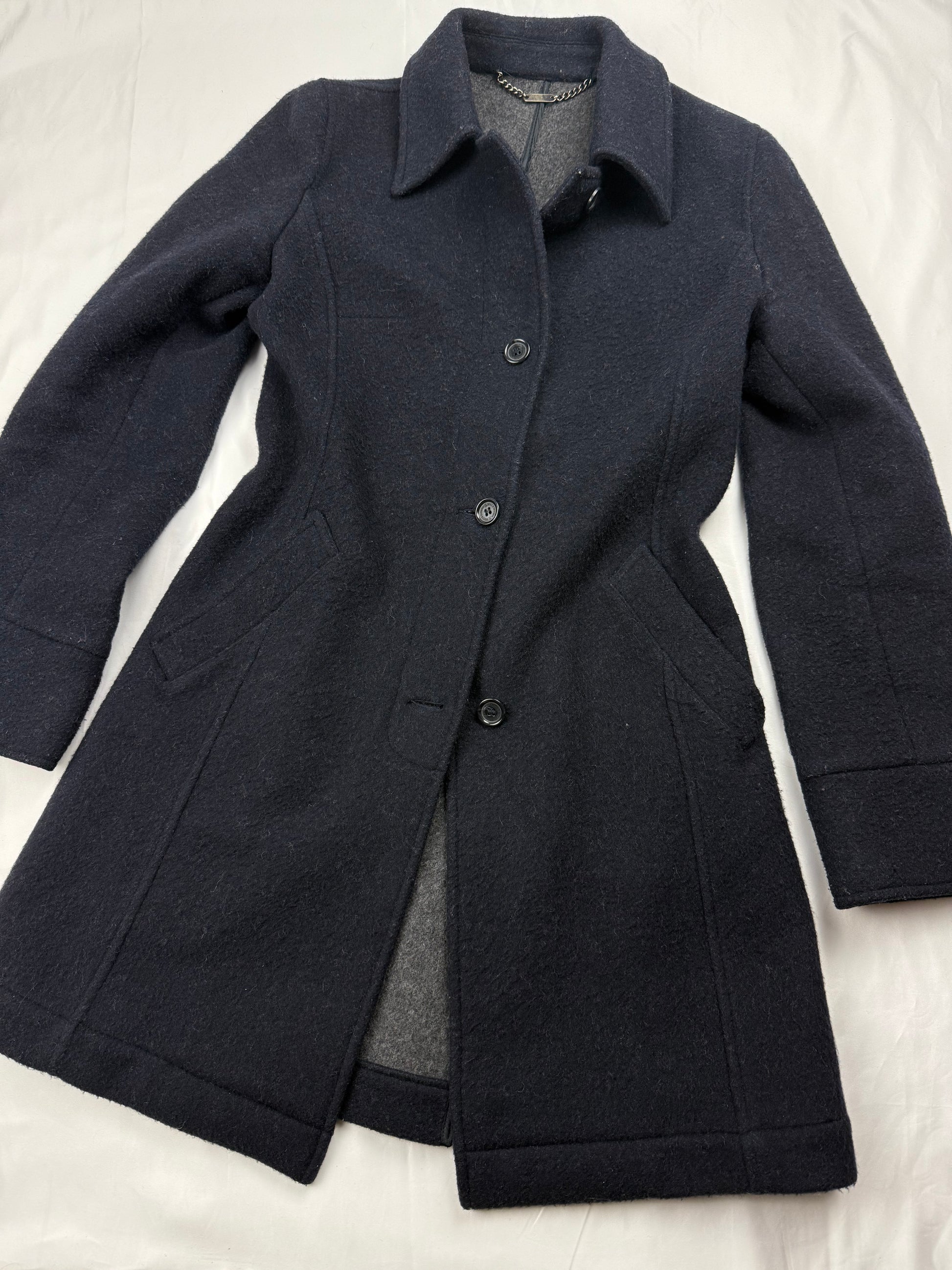 Navy wool tight fit trench coat (S)