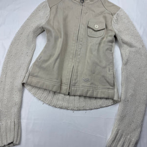 Beige bi fabric knitted zip up biker jacket (XS/S)