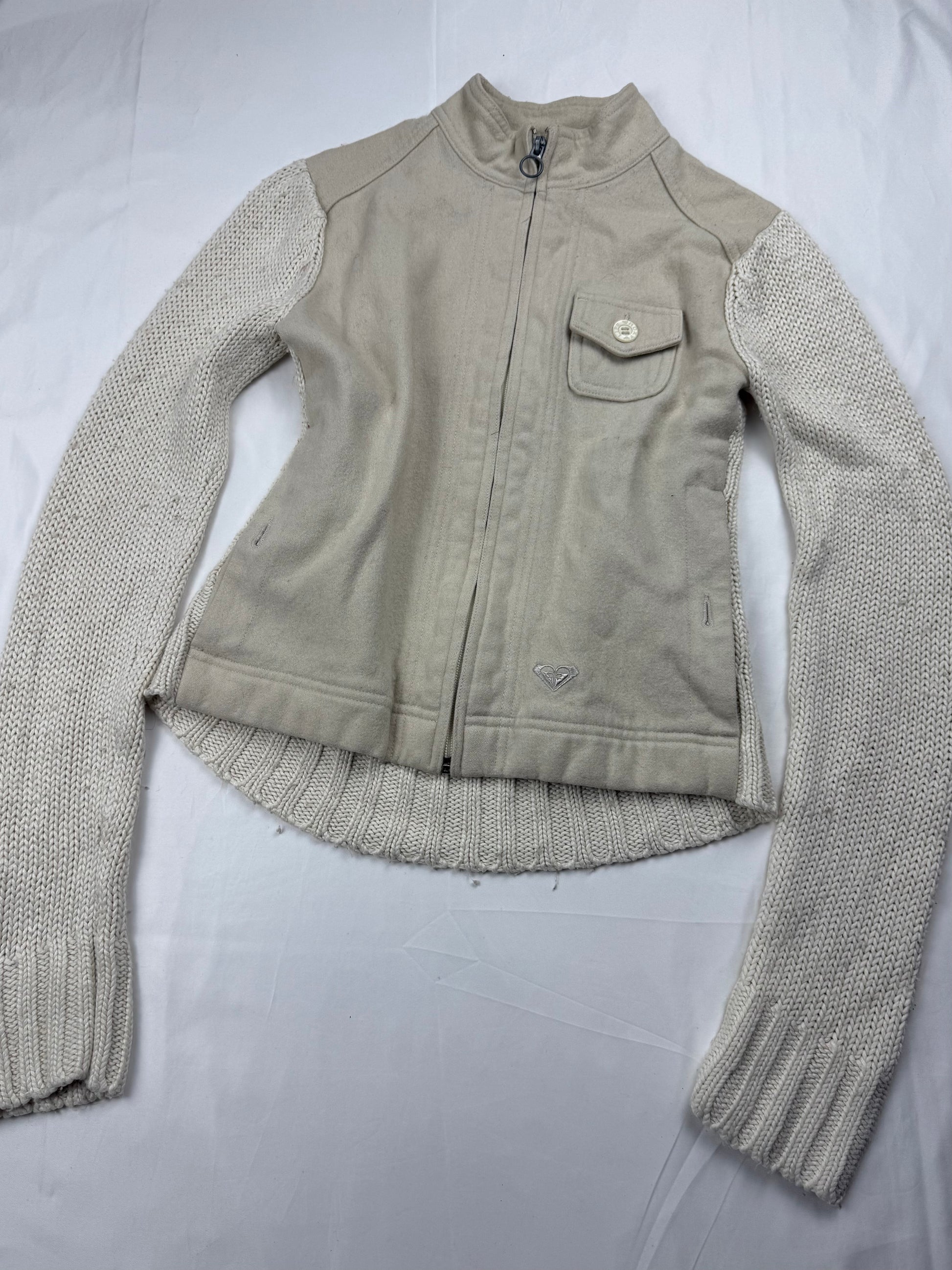 Beige bi fabric knitted zip up biker jacket (XS/S)