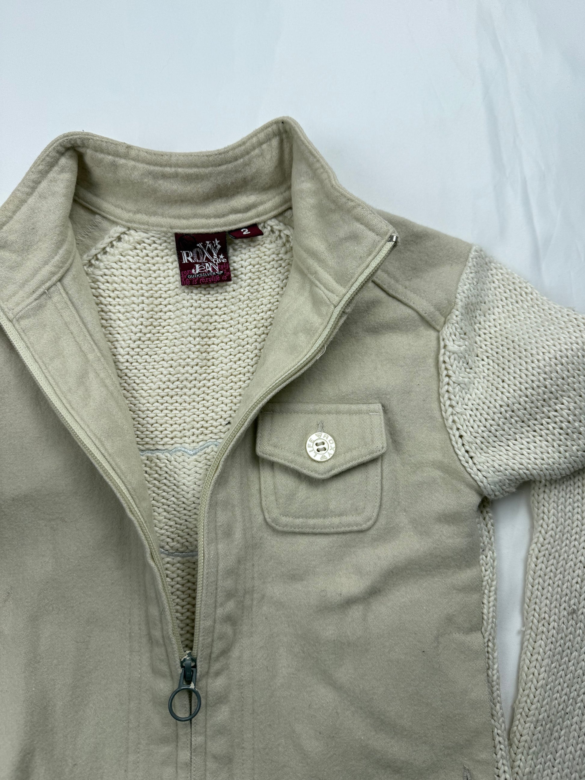 Beige bi fabric knitted zip up biker jacket (XS/S)