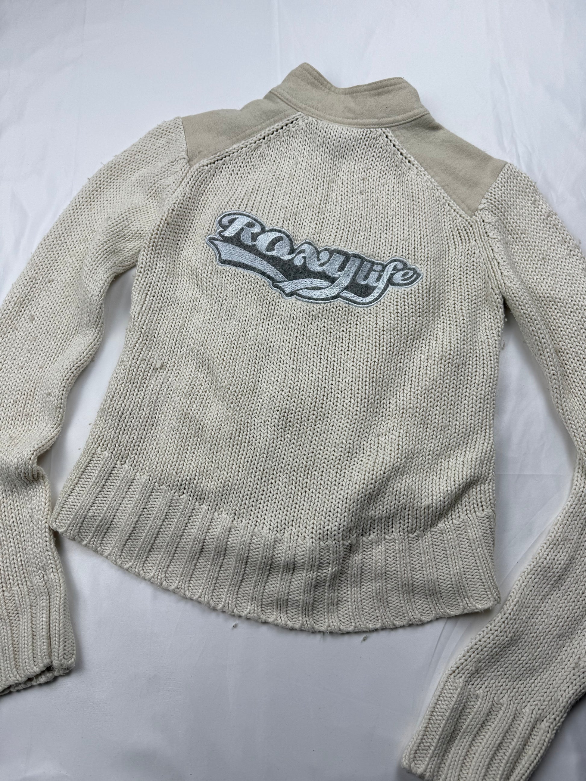 Beige bi fabric knitted zip up biker jacket (XS/S)