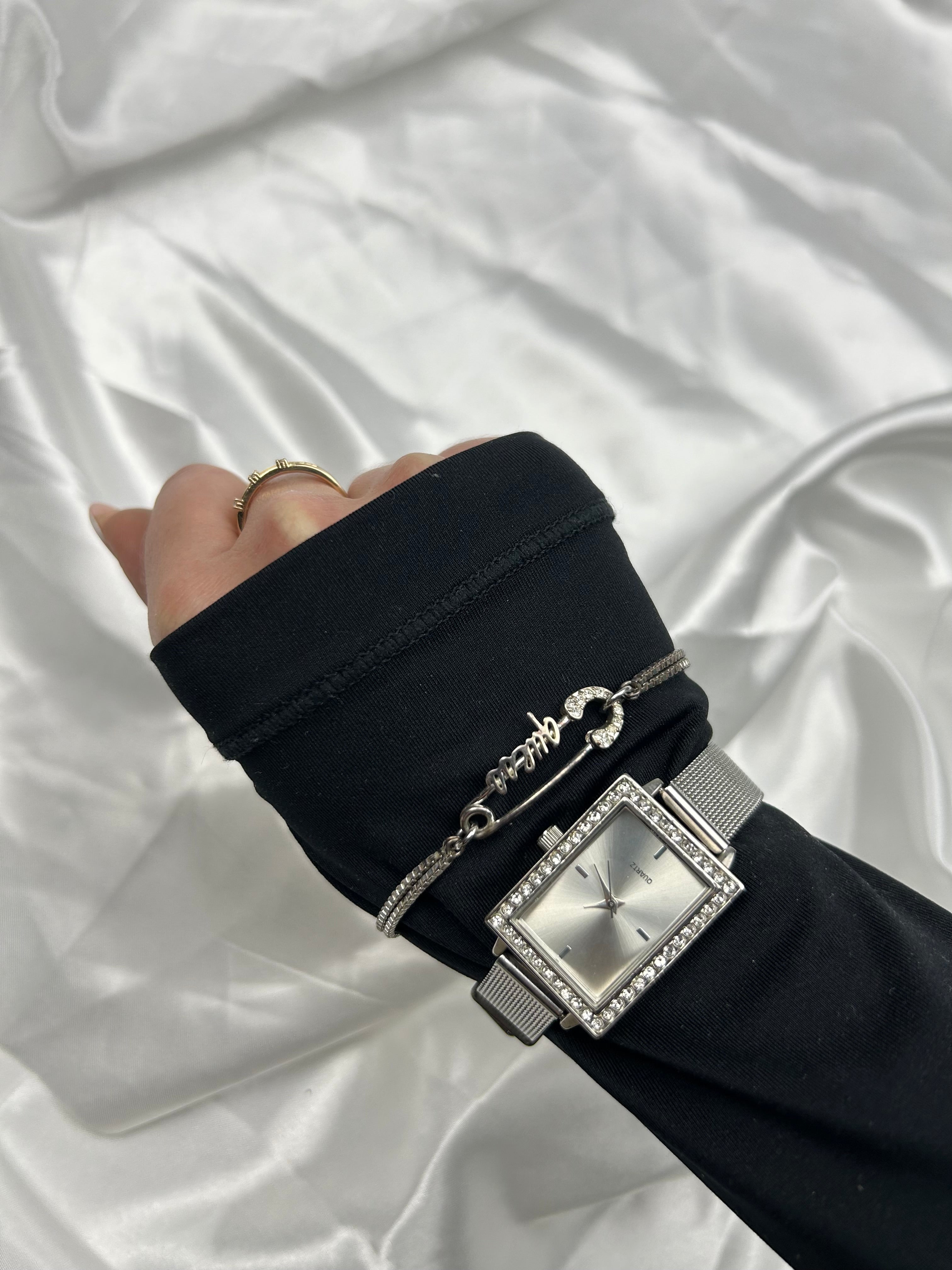 Vintage stainless steel strass silver belt watch jewelry