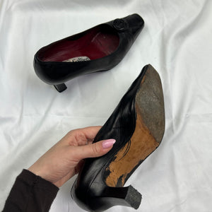 Black 100% leather heels shoes (36)