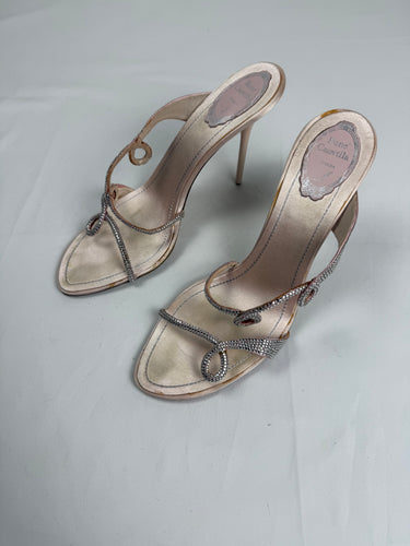 Baby pink rhinestones open toes mules heels (41)