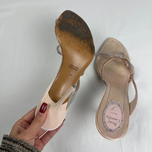 Baby pink rhinestones open toes mules heels (41)