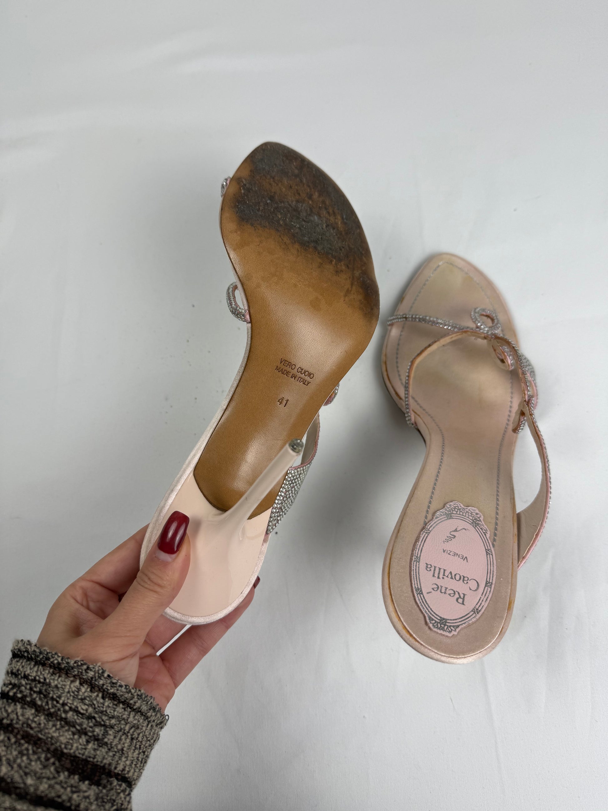 Baby pink rhinestones open toes mules heels (41)