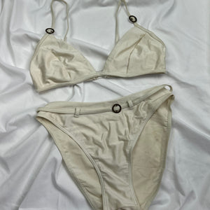 Cream buckle belt bikini set (L)
