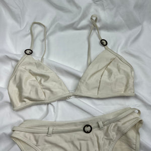 Cream buckle belt bikini set (L)