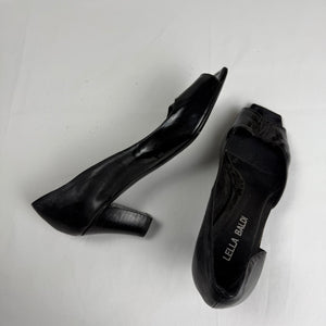 Black real leather open toes square heels (36)