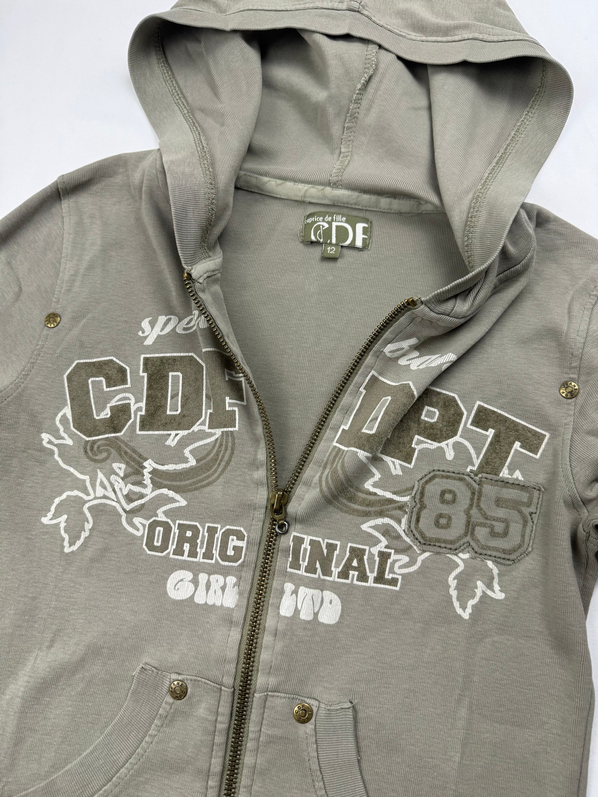 Khaki graphic zip up hoodie (XS/S)