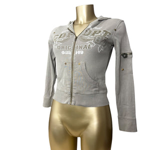 Khaki graphic zip up hoodie (XS/S)