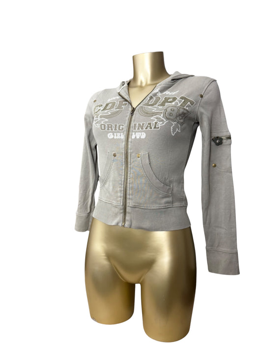 Khaki graphic zip up hoodie (XS/S)