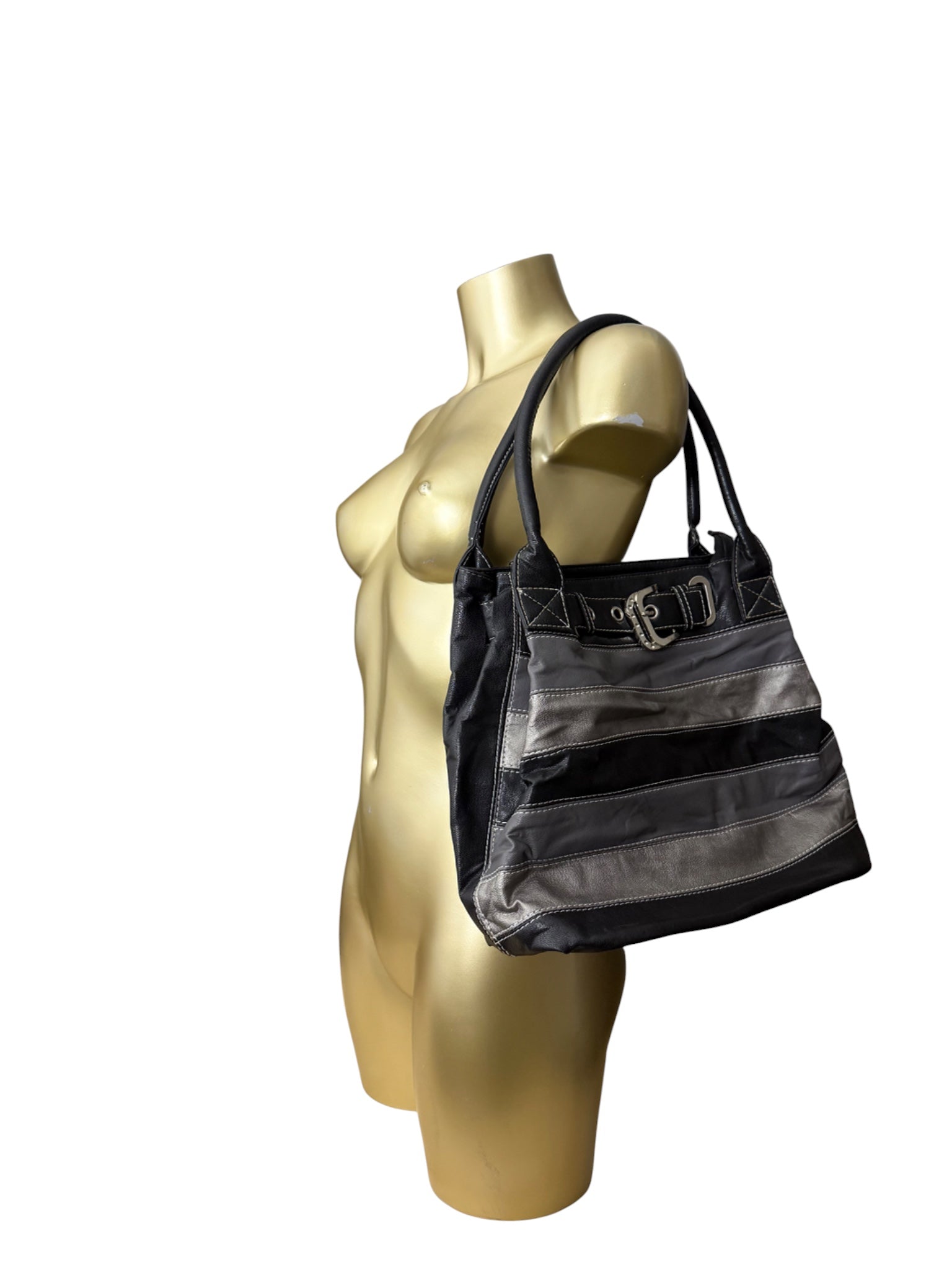 Grey striped uni shoulder bag (33x30cm)