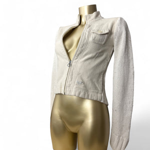 Beige bi fabric knitted zip up biker jacket (XS/S)