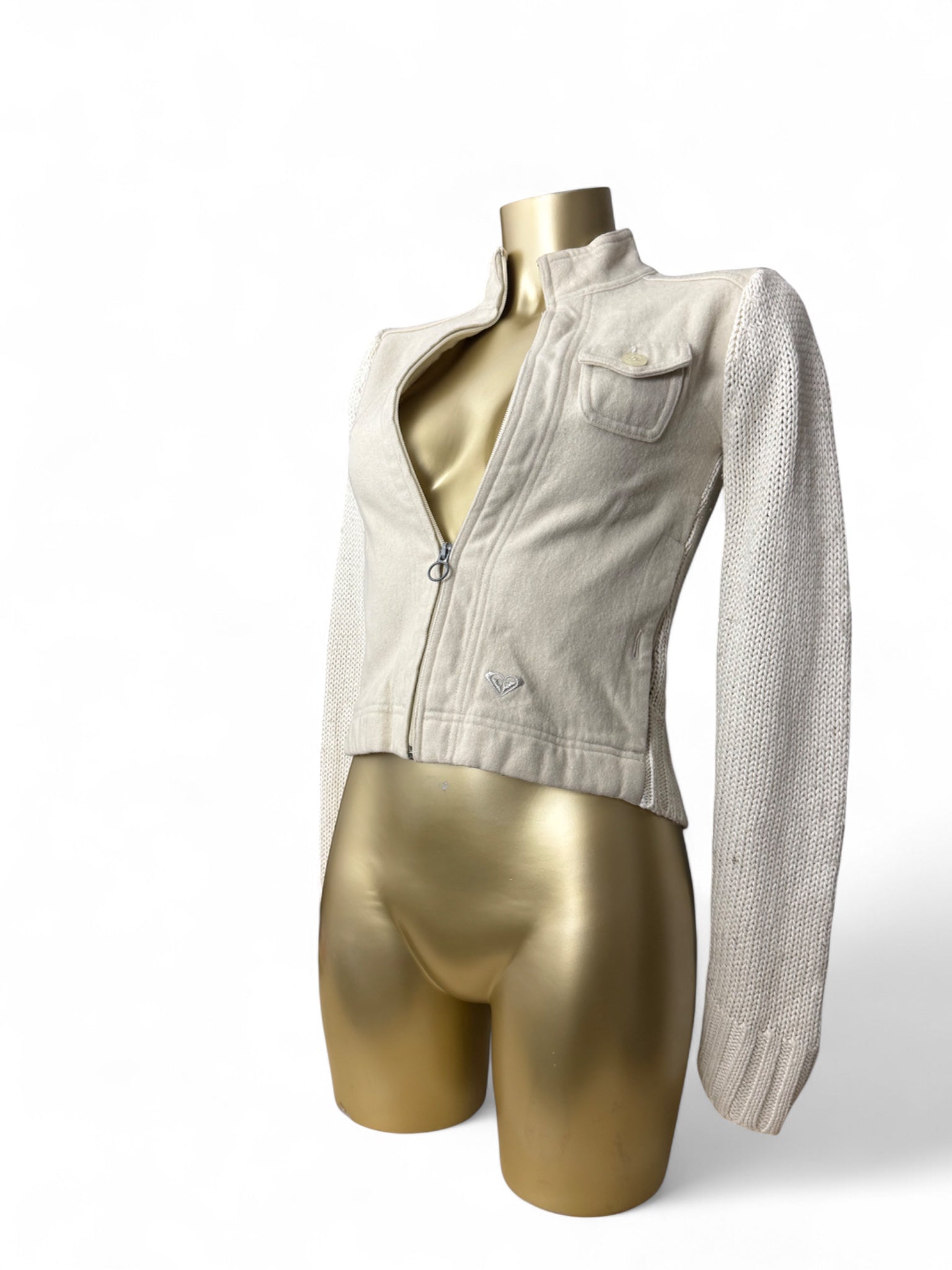 Beige bi fabric knitted zip up biker jacket (XS/S)