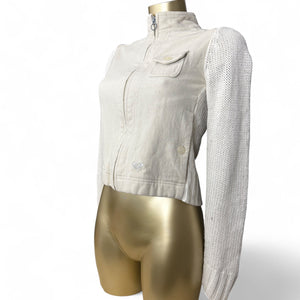 Beige bi fabric knitted zip up biker jacket (XS/S)