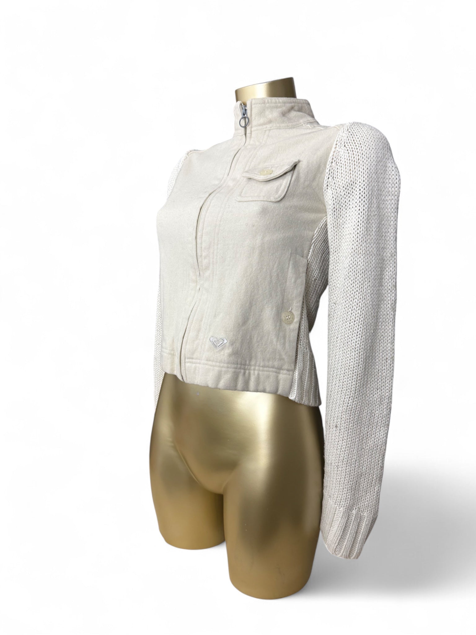 Beige bi fabric knitted zip up biker jacket (XS/S)